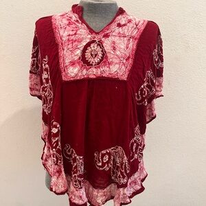 Shivani Two Tone Batik Embroidered Elephant Peasant Top/Poncho Size L-XL
